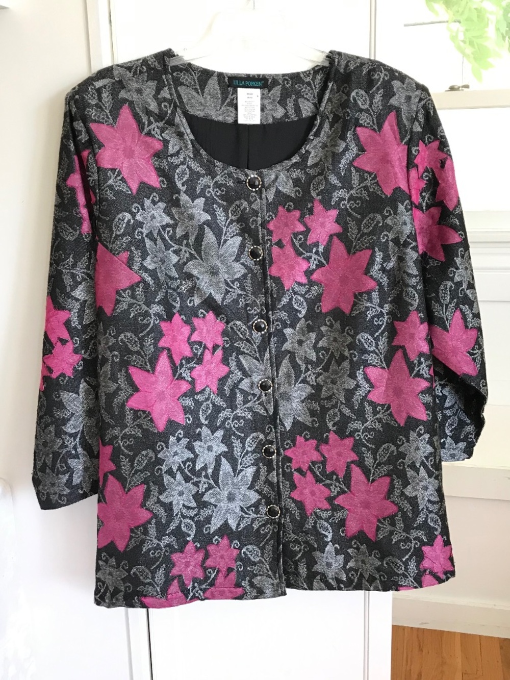 ULLA POPKEN Floral Brocade Jacket Pink Black Oversized Women’s Plus Size 3X 4X
